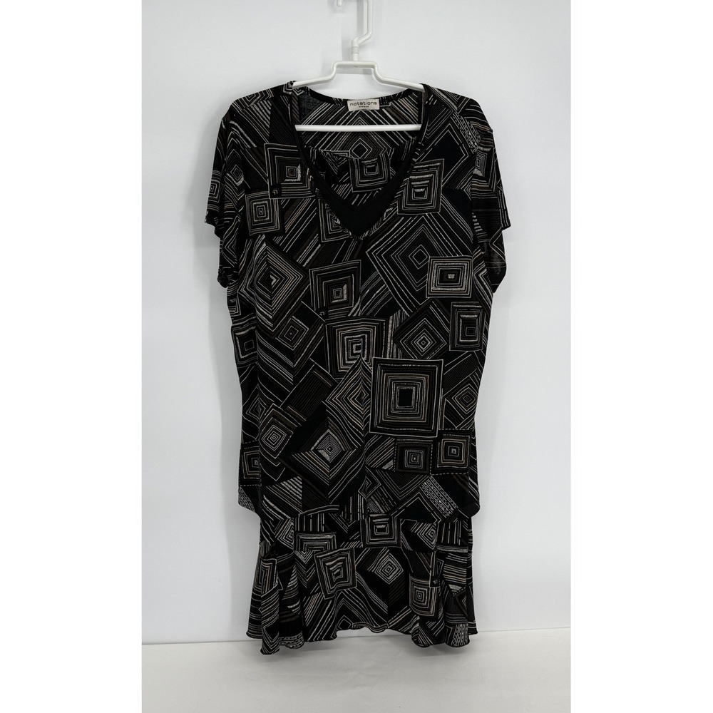 Notations Woman 2pc Skirt Set Plus Sz 1X Black Brown Geometric V-Neck Maxi